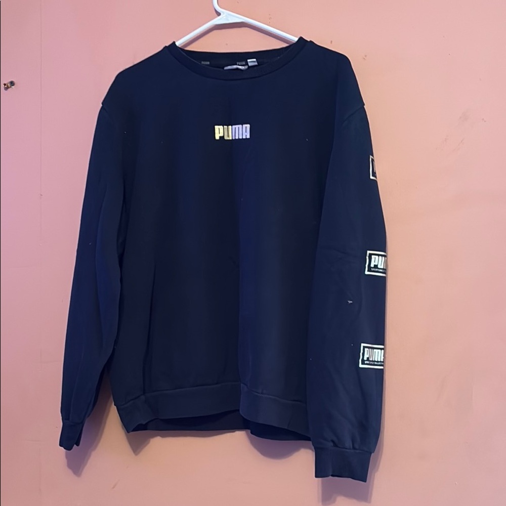Puma Black Crewneck Sweater Sporty Cotton Blend